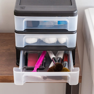 IRIS USA Compact 3 Drawer Plastic Desktop Organizer, Black (2 Pack) (Used)