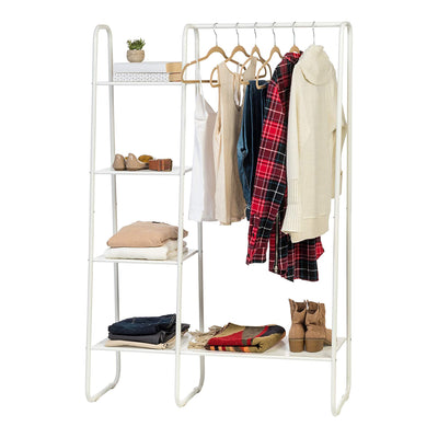 IRIS Freestanding 5 Foot Tall Metal Garment Rack with 4 Mesh Shelves (Open Box)
