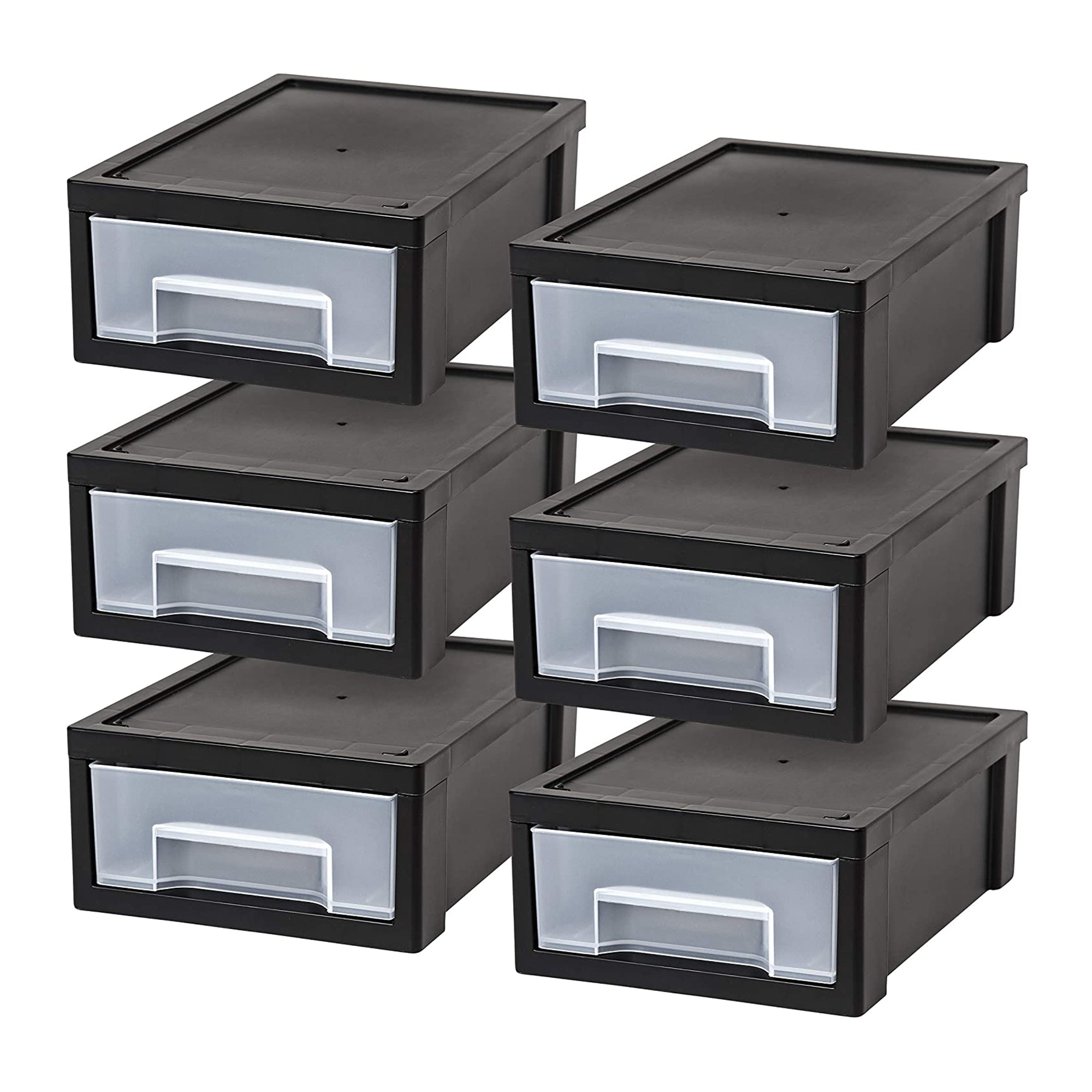 IRIS Plastic Clear Front Desktop Stacking Drawers w/ Rubber, 6 Pack, (Open Box)