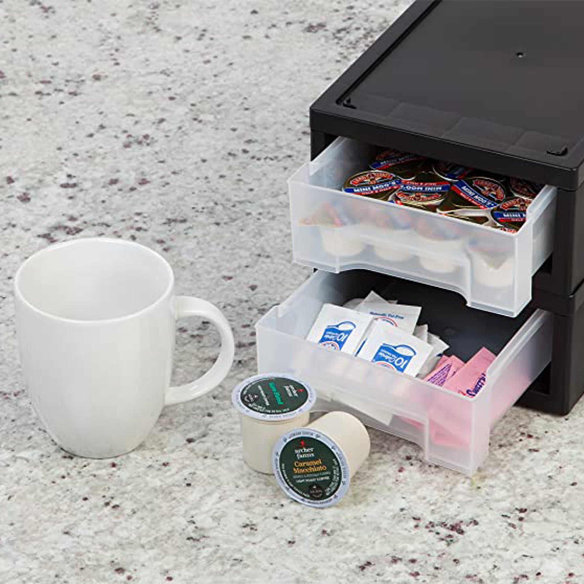 IRIS Plastic Clear Front Desktop Stacking Drawers w/ Rubber Feet, 6 Pack, Black
