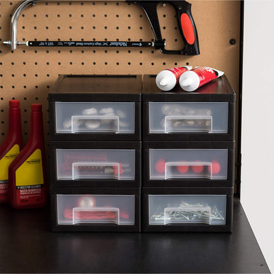 IRIS Plastic Clear Front Desktop Stacking Drawers w/ Rubber, 6 Pack, (Open Box)