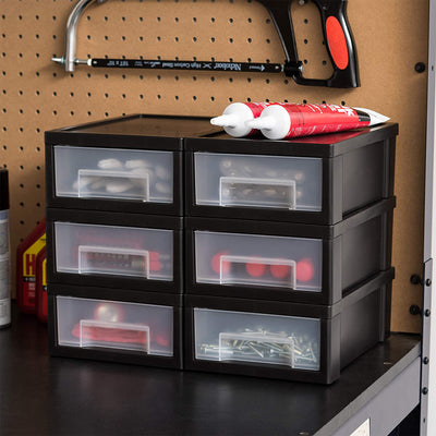 IRIS Plastic Clear Front Desktop Stacking Drawers w/ Rubber, 6 Pack, (Open Box)