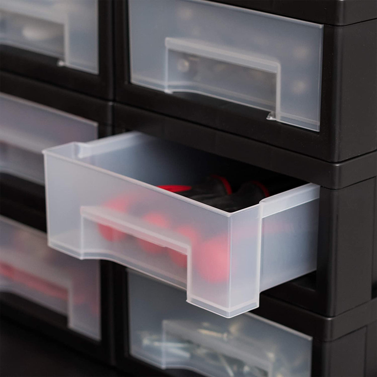 IRIS Plastic Clear Front Desktop Stacking Drawers w/ Rubber, 6 Pack, (Open Box)