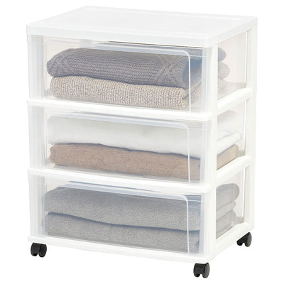 3 Drawer Plastic Portable Rolling Wide Storage Drawer Chest, White (Open Box)