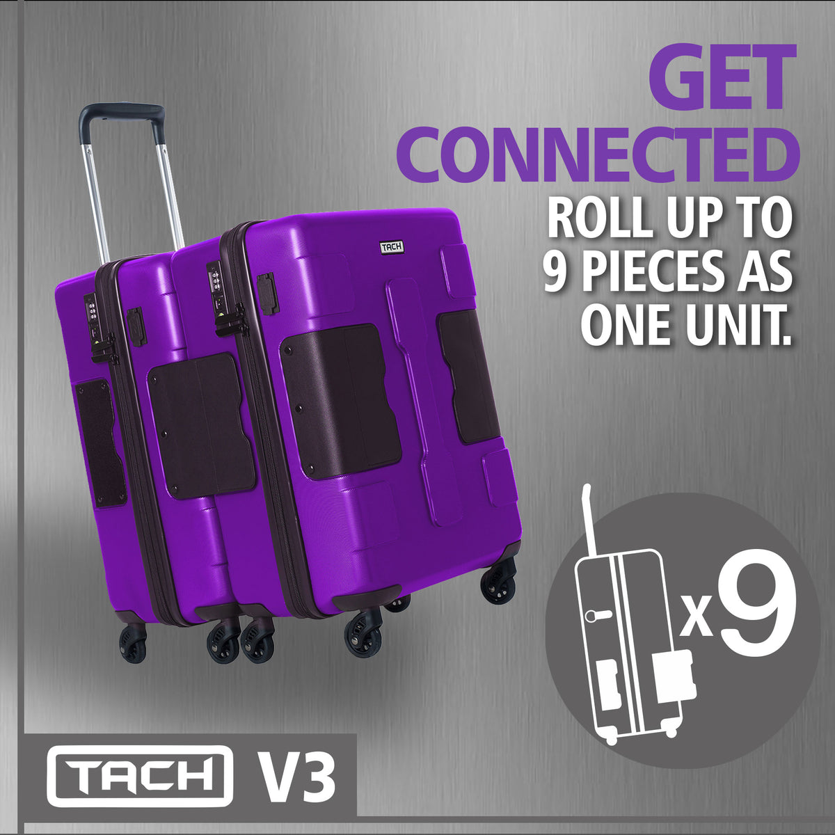 TACH V3.1 Connectable Hard Shell Carry On Spinner Suitcase Luggage Bag, Purple