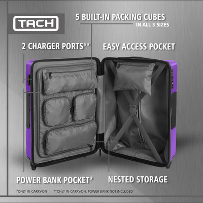 TACH V3 Connectable Hard Shell Carry On Spinner Suitcase Luggage Bag, Purple