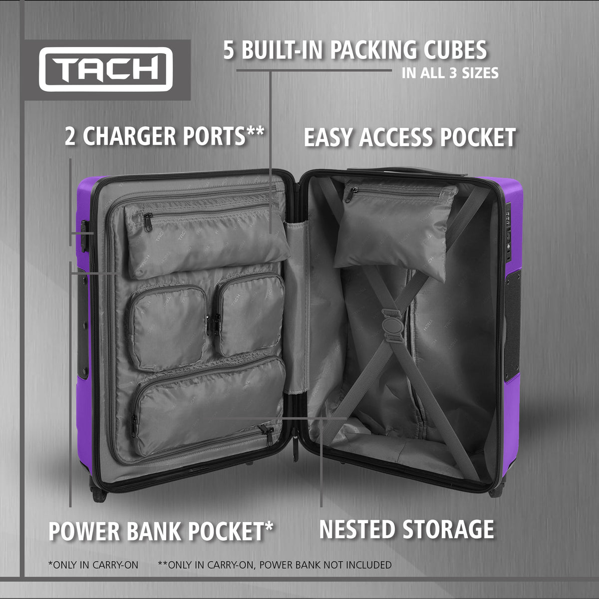 TACH V3.1 Connectable Hard Shell Carry On Spinner Suitcase Luggage Bag, Purple
