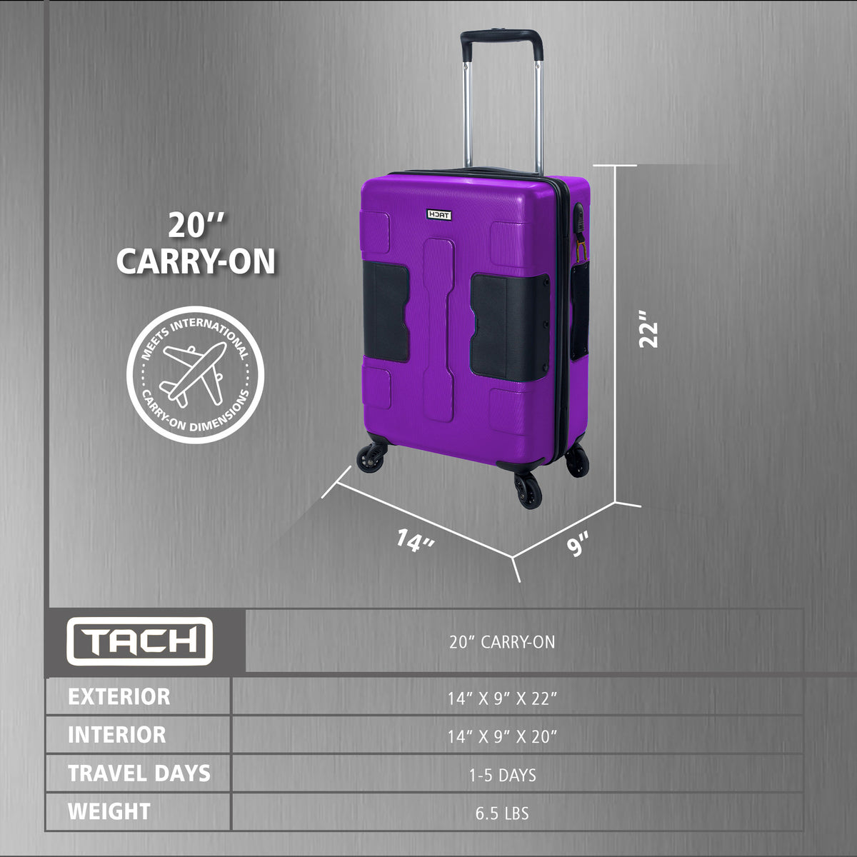 TACH V3.1 Connectable Hard Shell Carry On Spinner Suitcase Luggage Bag, Purple
