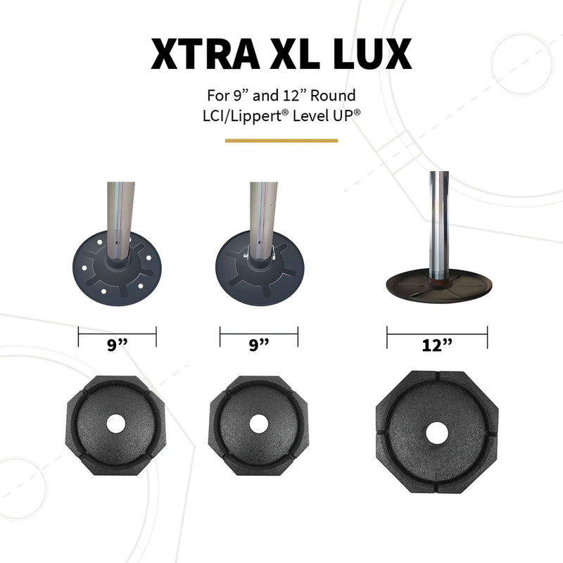 SnapPad XTRA XL Lux 9 Inch and 12 Inch Rubber Round Leveling Jack Pads (6 Pack)