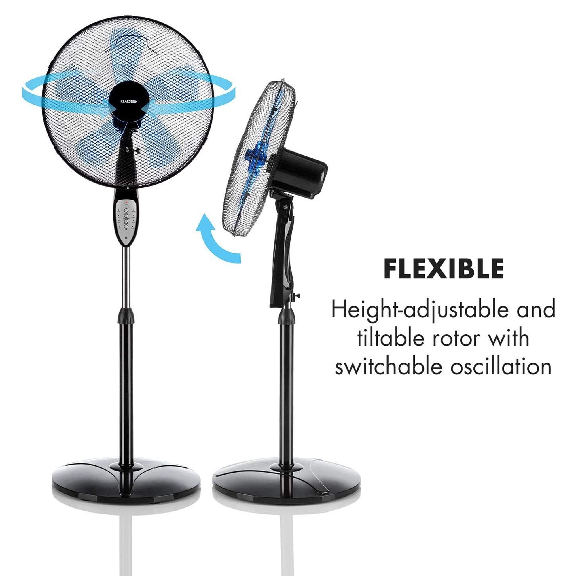 Klarstein Summerjam 3 Speed Adjustable Height Oscillating Pedestal Fan, Black