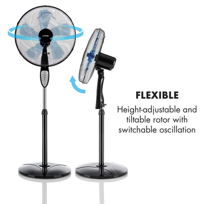 Klarstein Summerjam 3 Speed Adjustable Height Oscillating Pedestal Fan, Black