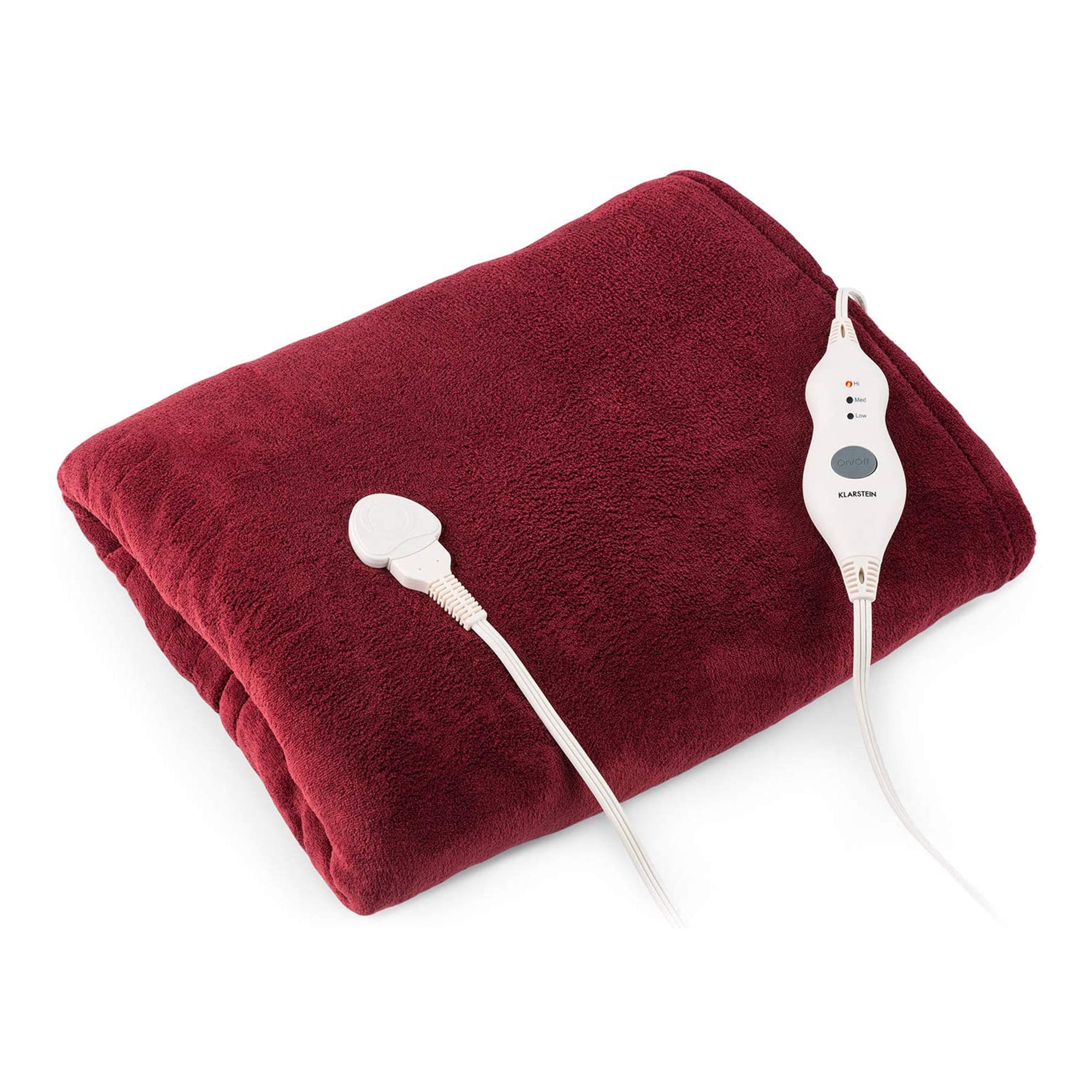 Klarstein Dr Watson 70" x 50" Electric Heated Plush Blanket, 3 Settings, Red