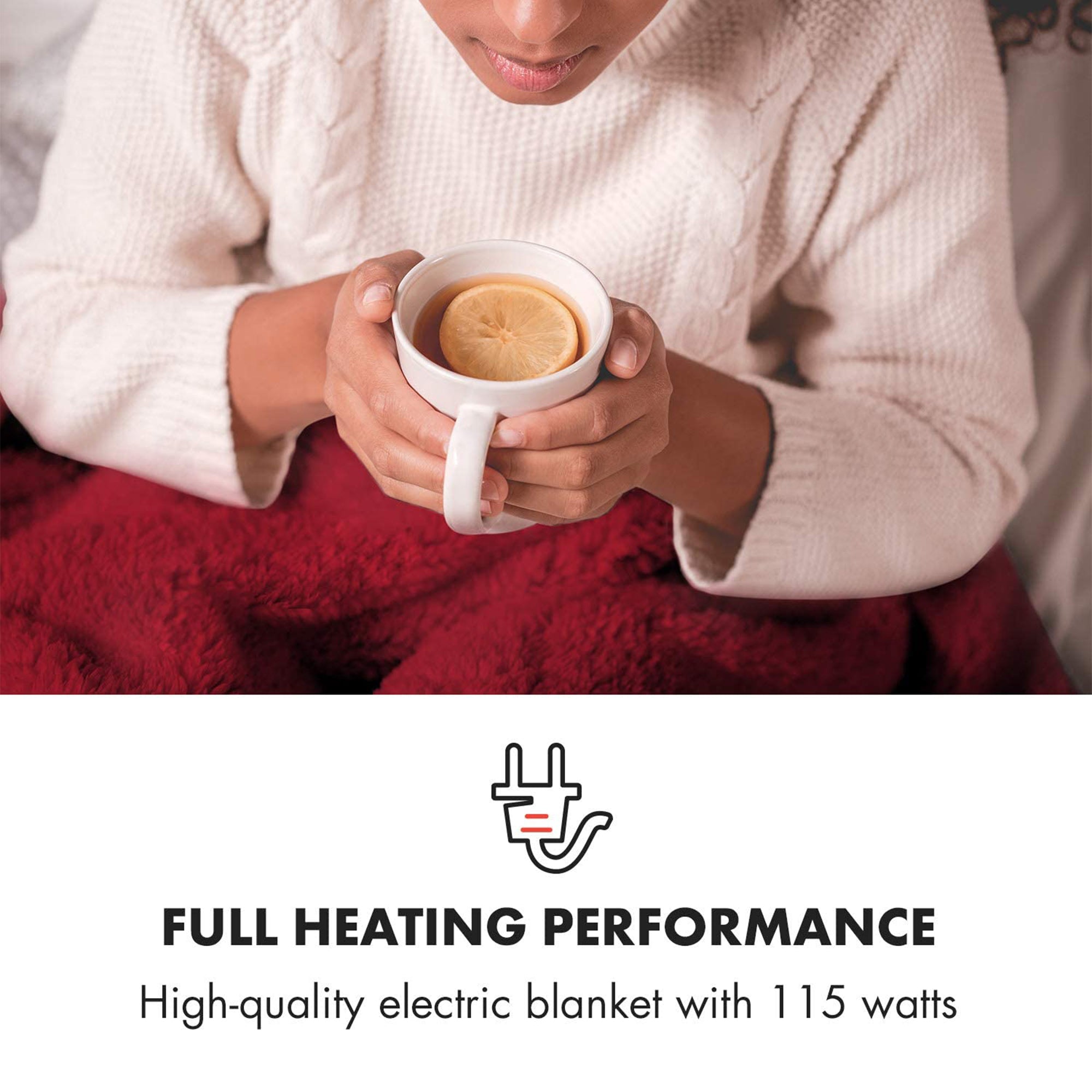 Klarstein Dr Watson 70" x 50" Electric Heated Plush Blanket, 3 Settings, Red