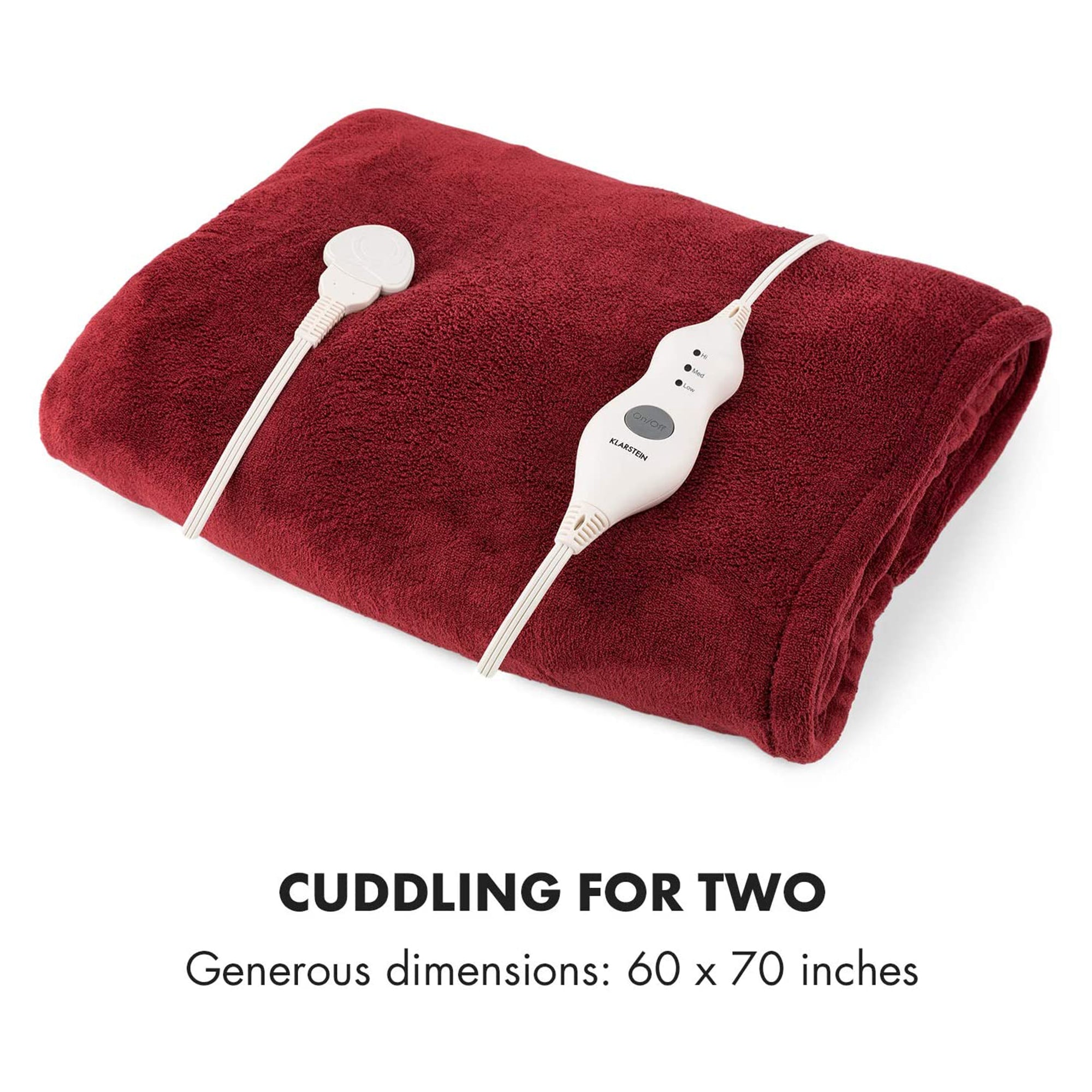 Klarstein Dr Watson 70" x 50" Electric Heated Plush Blanket, 3 Settings, Red