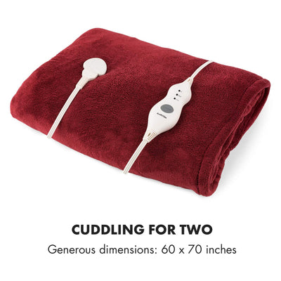 Klarstein Dr Watson 70" x 50" Electric Heated Plush Blanket, 3 Settings, Red
