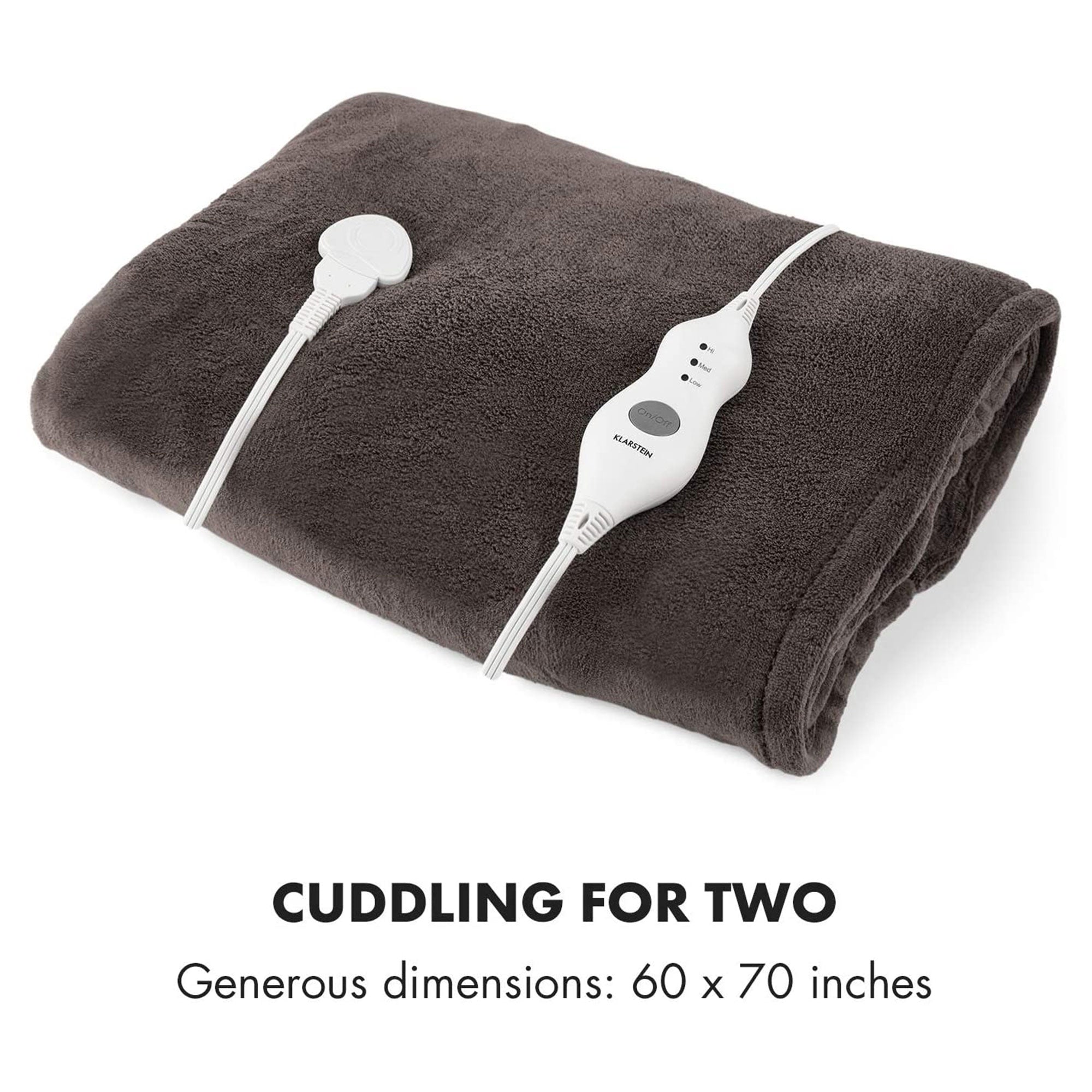 KLARSTEIN Dr Watson 70" x 50" Electric Heated Plush Blanket, 3 Settings, Brown
