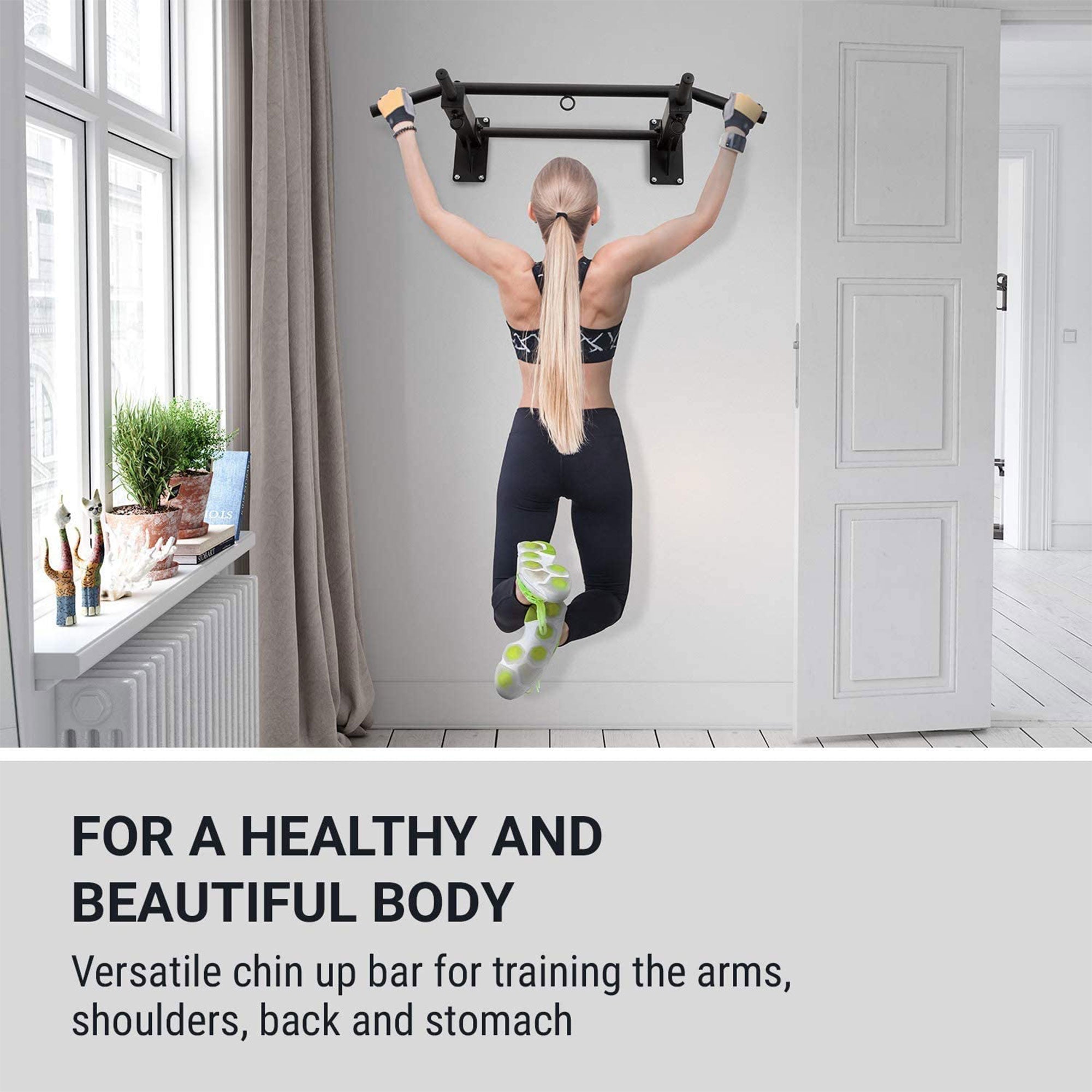 Klarfit Pro Multi Grip Powder Coated Steel Hanging Wall Mount Pull Up Bar, Black - VMInnovations