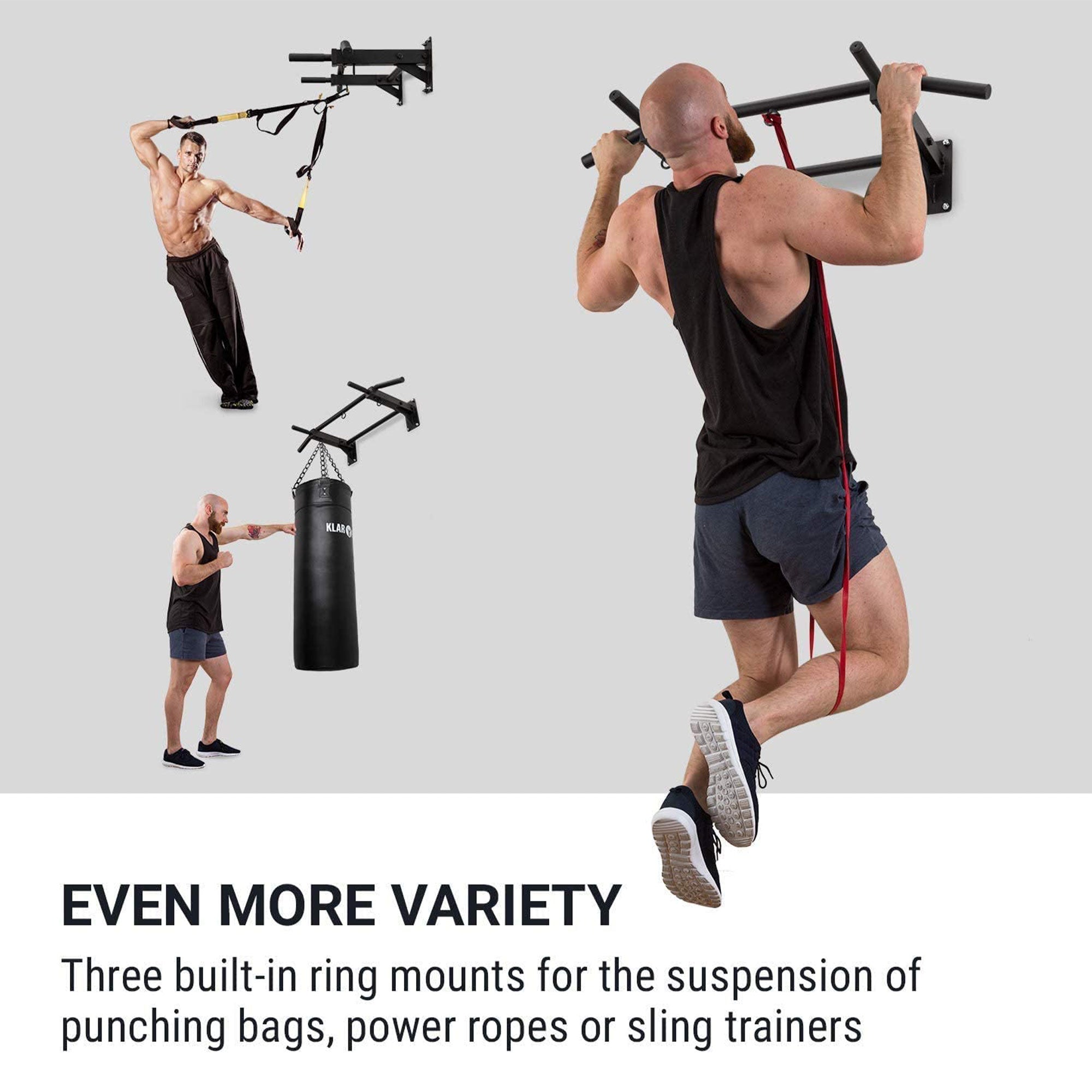 Klarfit Pro Multi Grip Powder Coated Steel Hanging Wall Mount Pull Up Bar, Black - VMInnovations