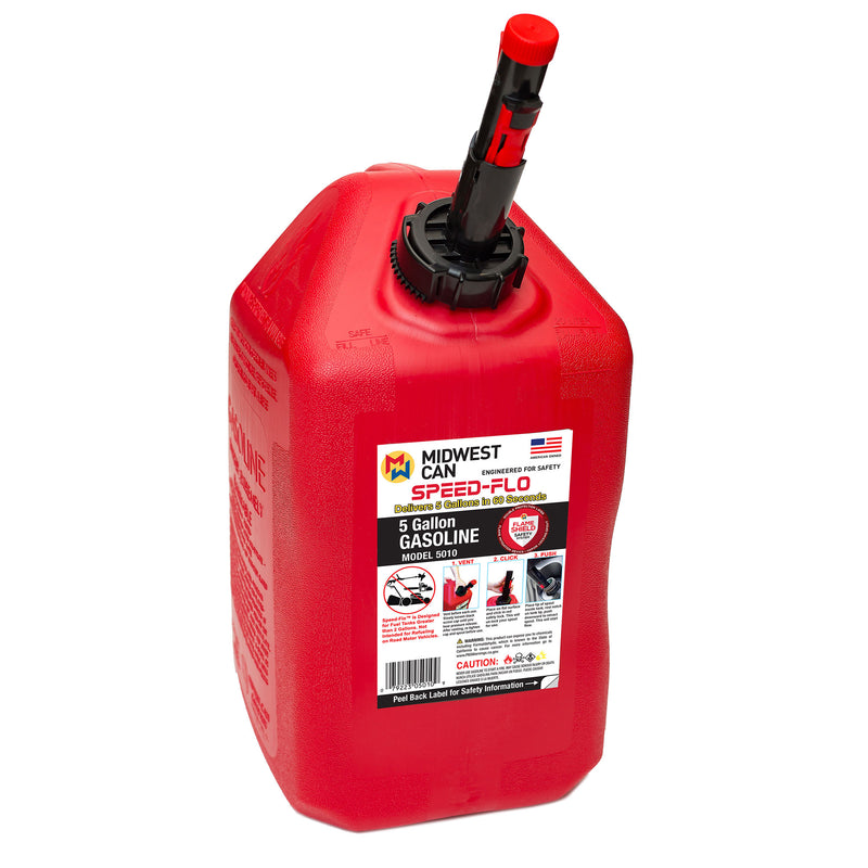 Midwest Can Company Pro Line 5 Gal Gasoline Can Container w/ Spout, Red (2 Pack)