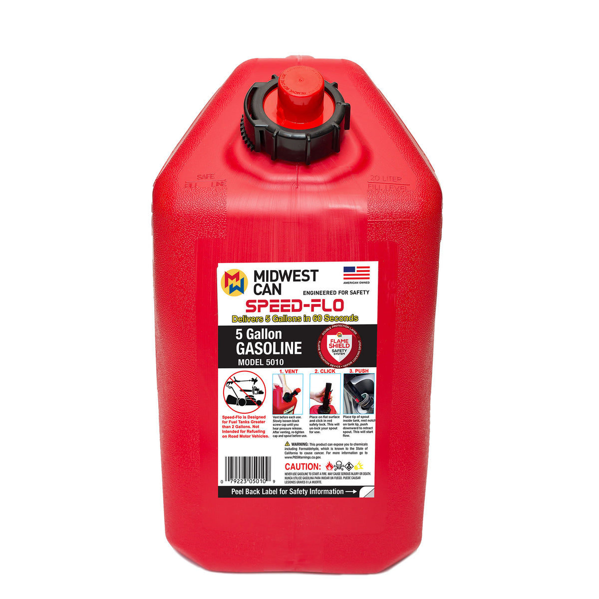 Midwest Can Company Pro Line 5 Gal Gasoline Can Container w/ Spout, Red (2 Pack)
