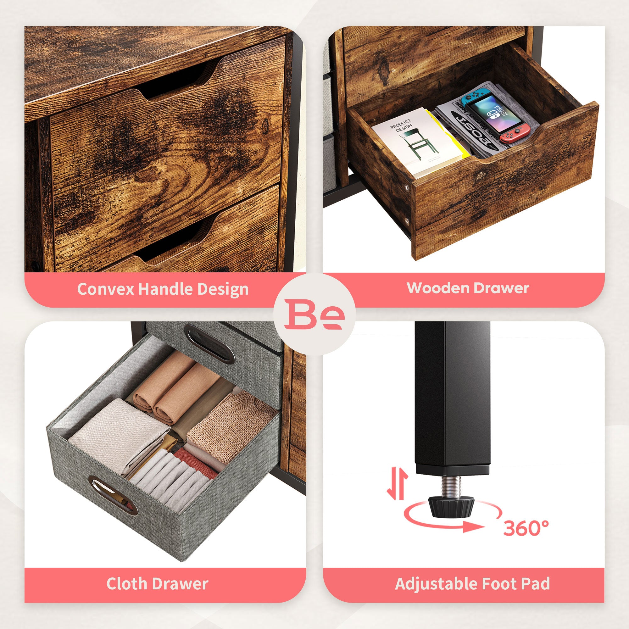 Bestier Buffet Hallway & Living Room Storage Cabinet w/7 Drawers, Rustic Brown