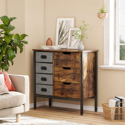 Bestier Buffet Hallway & Living Room Storage Cabinet w/7 Drawers, Rustic Brown