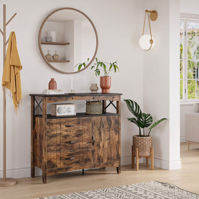 Bestier Buffet Hallway & Living Room Storage Cabinet w/ 3 Drawers, Rustic Brown - VMInnovations