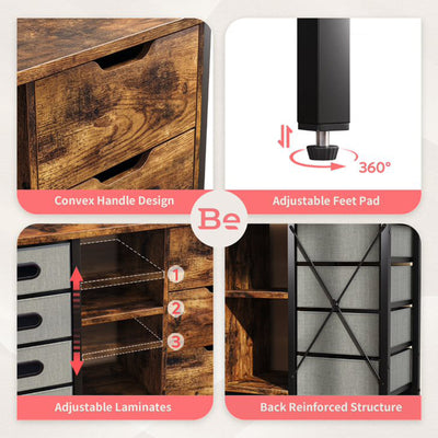 Bestier Sideboard Storage Unit w/ 3 Drawers, 2 Shelves & 4 Sliding Fabric Cubes