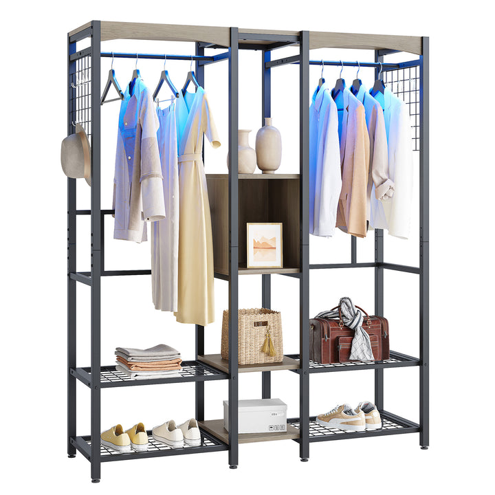 Metal Freestand Wardrobe w/Wood Shelves & Color Changing Lights, Gray (Used)