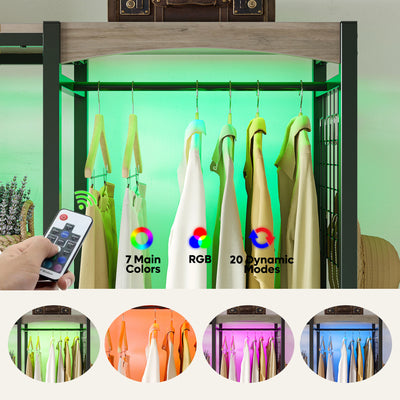 Bestier Metal Freestand Wardrobe Color Changing Lights, Gray (Open Box) - VMInnovations