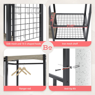 Bestier Metal Freestand Wardrobe Color Changing Lights, Gray (Open Box) - VMInnovations
