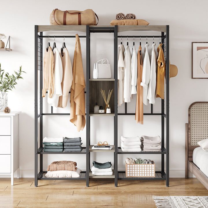 Metal Freestand Wardrobe w/Wood Shelves & Color Changing Lights, Gray (Used) - VMInnovations