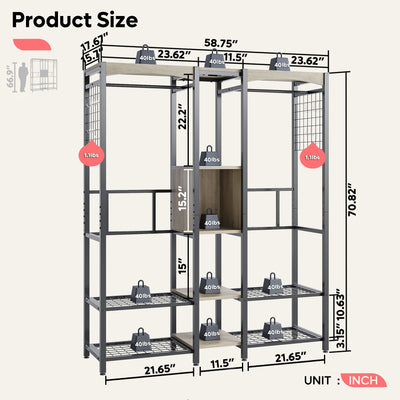 Bestier Metal Freestand Wardrobe Color Changing Lights, Gray (Open Box) - VMInnovations