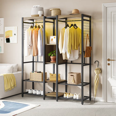 Metal Freestand Wardrobe w/Wood Shelves & Color Changing Lights, Oak (Open Box)