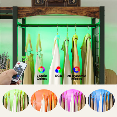 Metal Freestand Wardrobe w/Wood Shelves & Color Changing Lights (Open Box) - VMInnovations