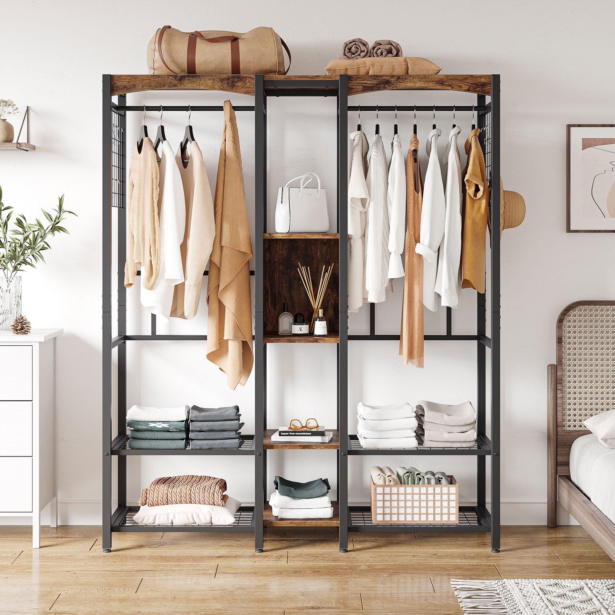 Metal Freestand Wardrobe w/Wood Shelves & Color Changing Lights (Open Box) - VMInnovations
