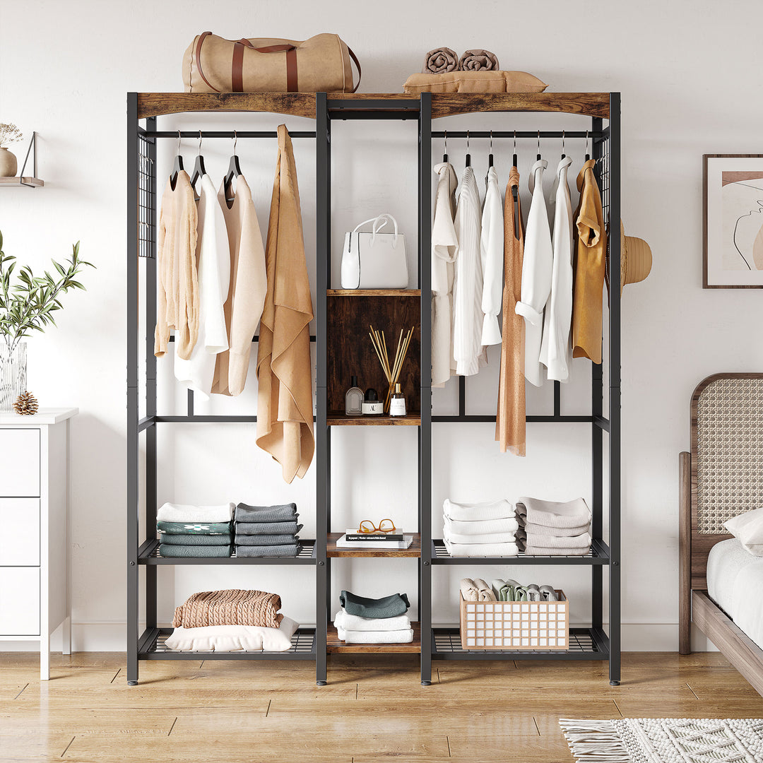 Bestier Metal Wardrobe w/Wood Shelves & Color Changing Lights, Brow (Used) - VMInnovations