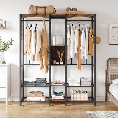 Bestier Metal Wardrobe w/Wood Shelves & Color Changing Lights, Brow (Used) - VMInnovations