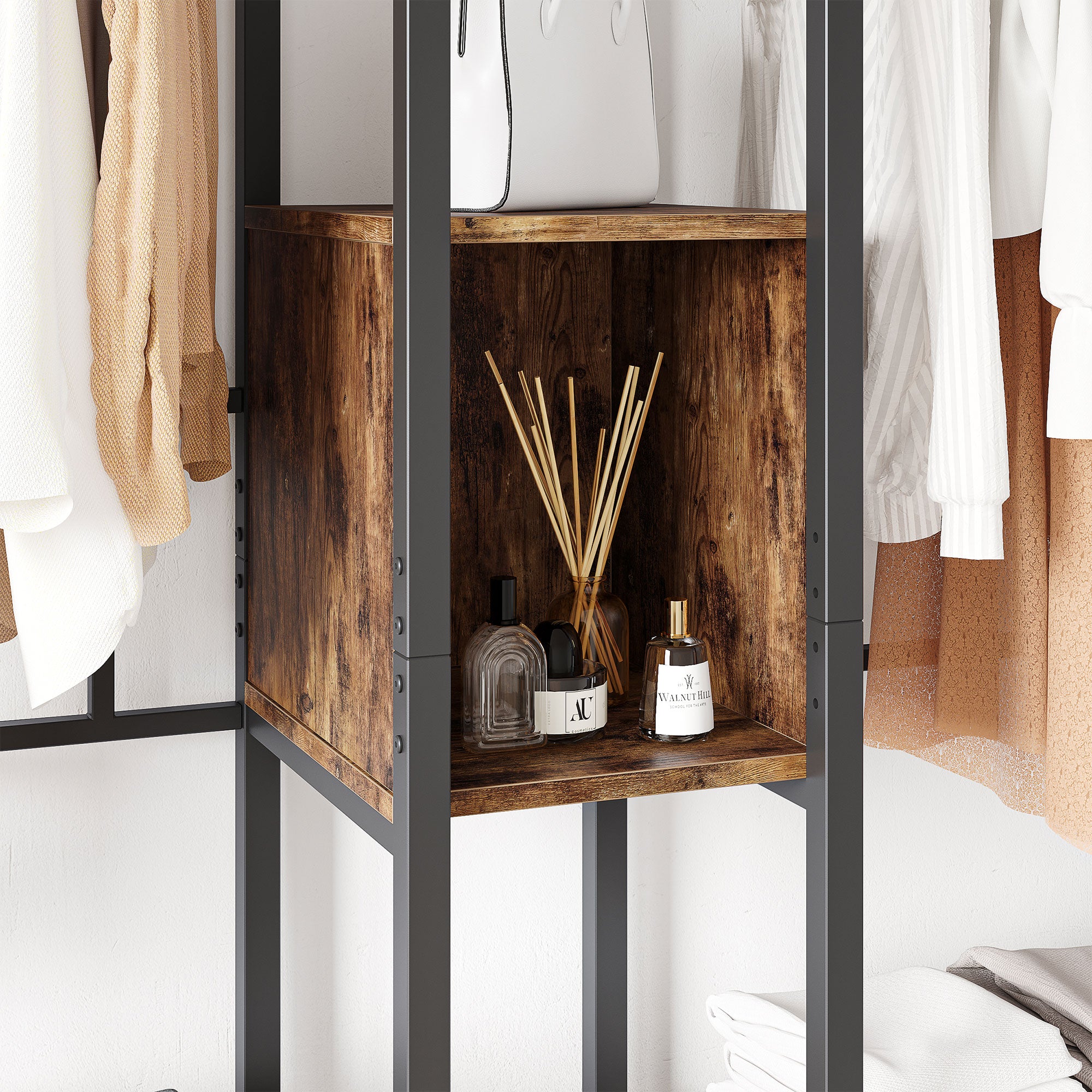 Metal Freestand Wardrobe w/Wood Shelves & Color Changing Lights (Open Box) - VMInnovations