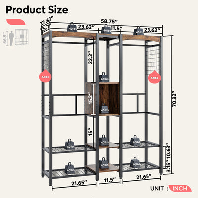 Metal Freestand Wardrobe w/Wood Shelves & Color Changing Lights (Open Box) - VMInnovations