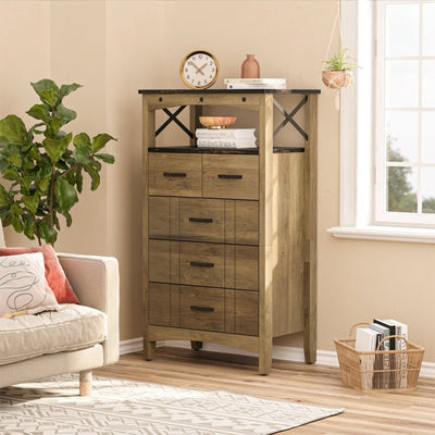 Bestier Storage Cabinet w/2 Shelves and 5 Drawers, Brown (Open Box) - VMInnovations