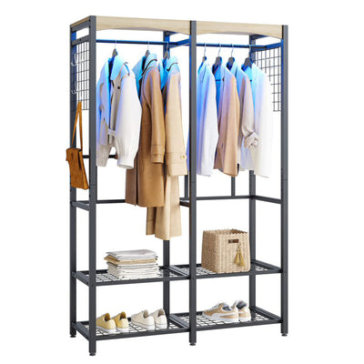 Bestier Metal Freestanding Wardrobe w/ Wood Shelf & Color Changing Lights, Black - VMInnovations