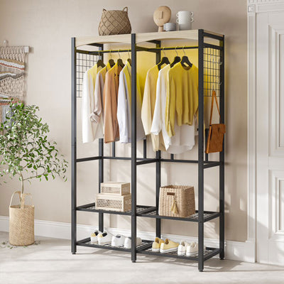 Bestier Metal Freestanding Wardrobe w/ Wood Shelf & Color Changing Lights, Black - VMInnovations