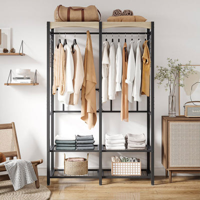 Bestier Metal Freestanding Wardrobe w/ Wood Shelf & Color Changing Lights, Black - VMInnovations