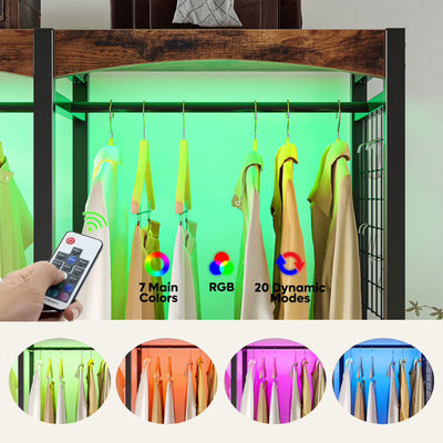 Bestier Metal Freestanding Wardrobe w/Shelf & Color Changing Light, Rustic Brown - VMInnovations