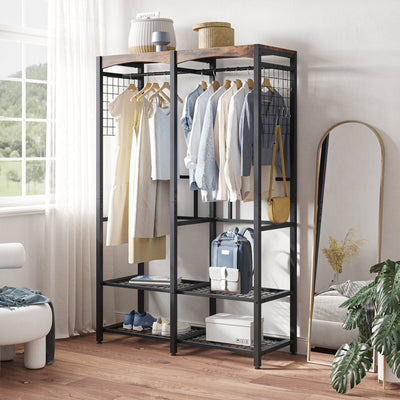 Bestier Metal Freestanding Wardrobe w/Shelf & Color Changing Light, Rustic Brown