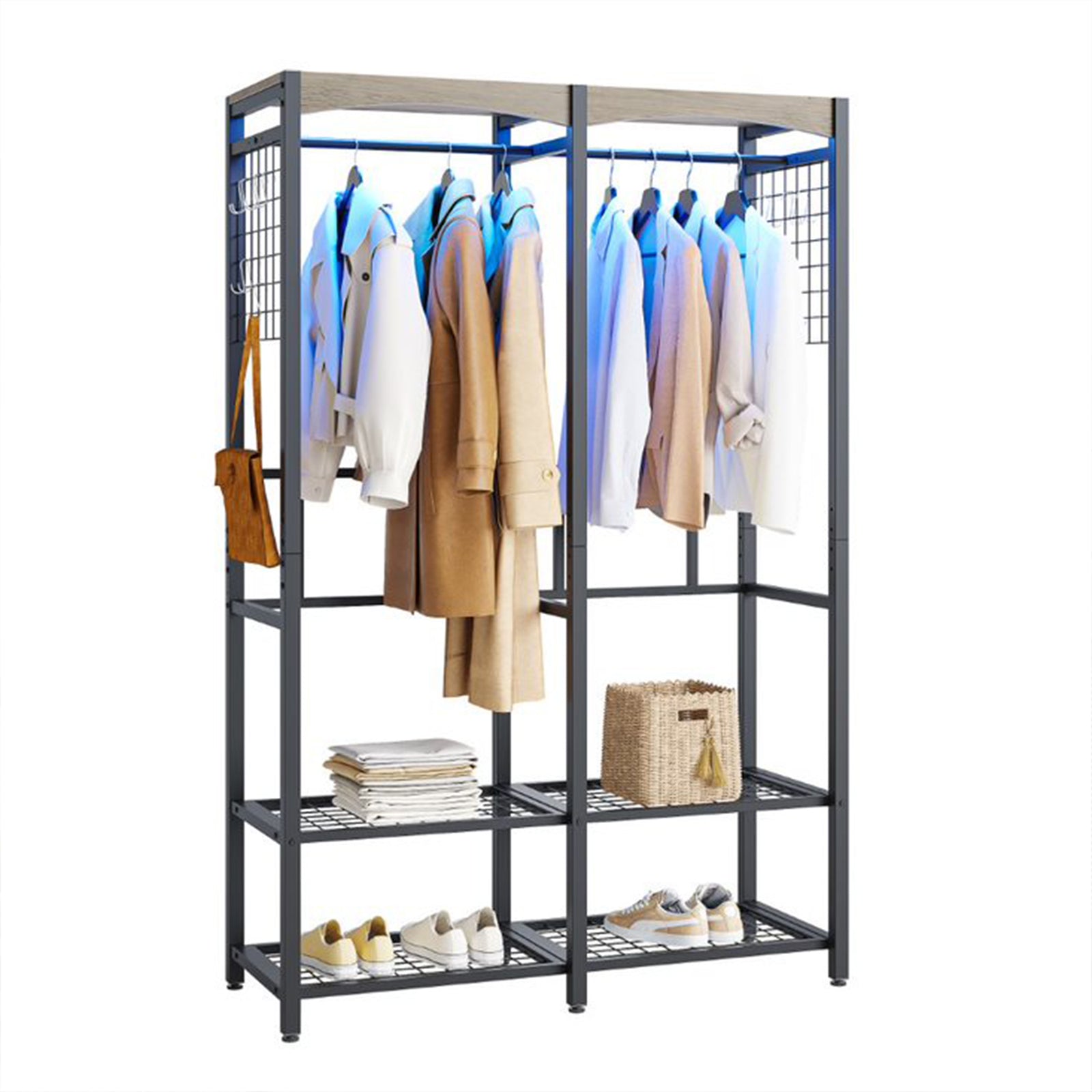 Bestier Metal Freestanding Wardrobe w/ Shelf & Color Changing Light, Dark Gray - VMInnovations