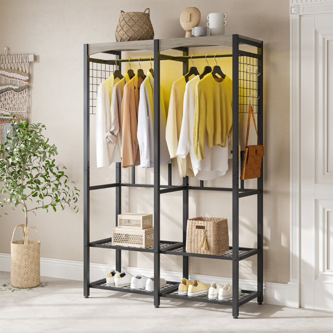 Bestier Metal Wardrobe w/ Shelf & Color Changing Light, Dark Gray (Open Box) - VMInnovations