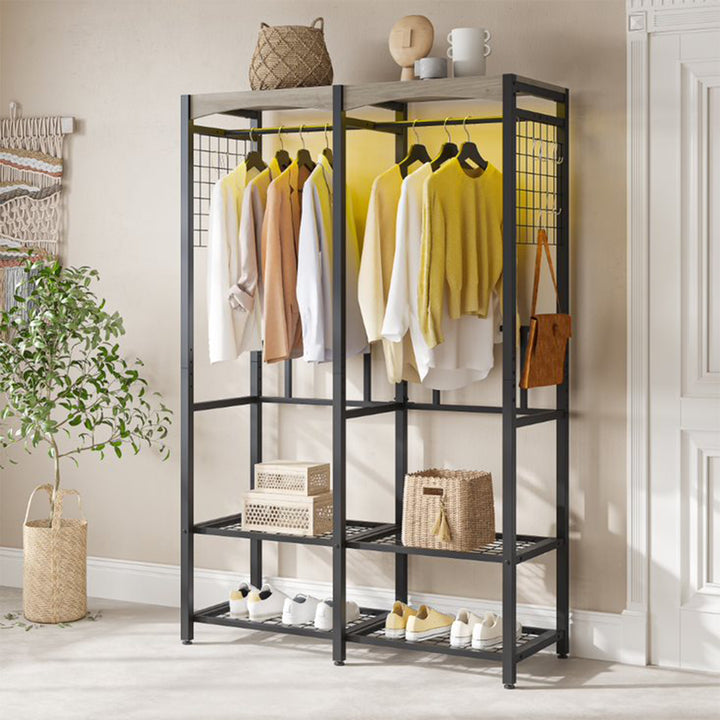 Bestier Metal Wardrobe w/ Shelf & Color Changing Light, Dark Gray (Open Box) - VMInnovations