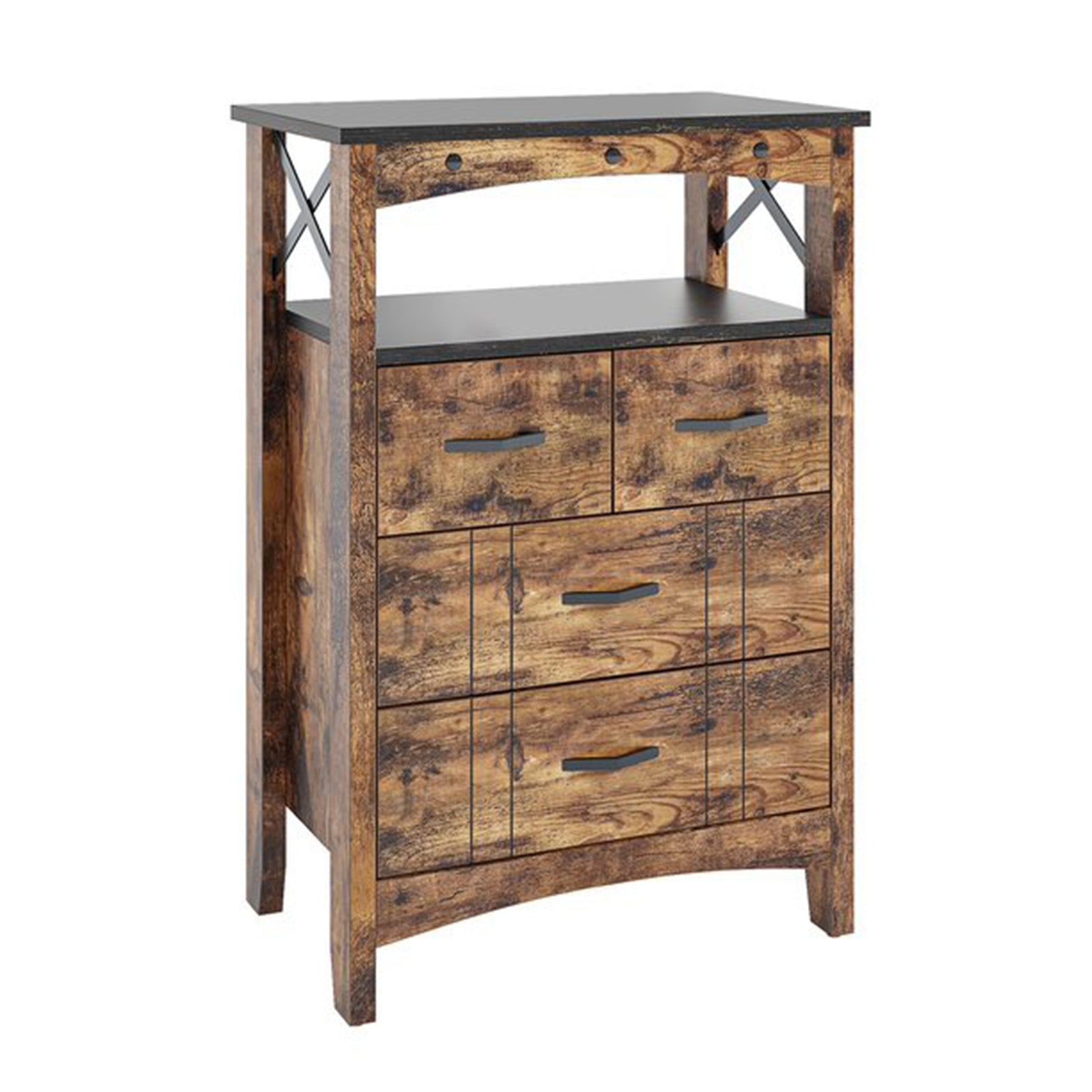 Bestier Living Room Storage Cabinet with 2 Shelves and 4 Drawers, Dark Brown - VMInnovations